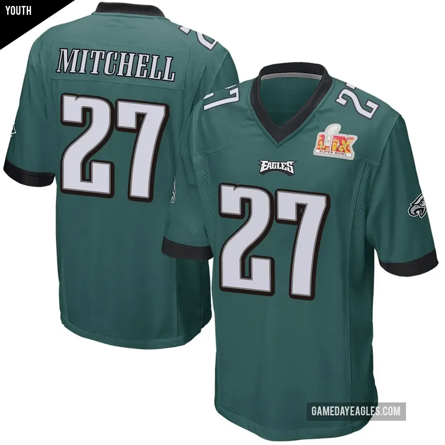 Youth Philadelphia Eagles ＃27 Quinyon Mitchell Green Game Team Color Super Bowl LIX Jersey