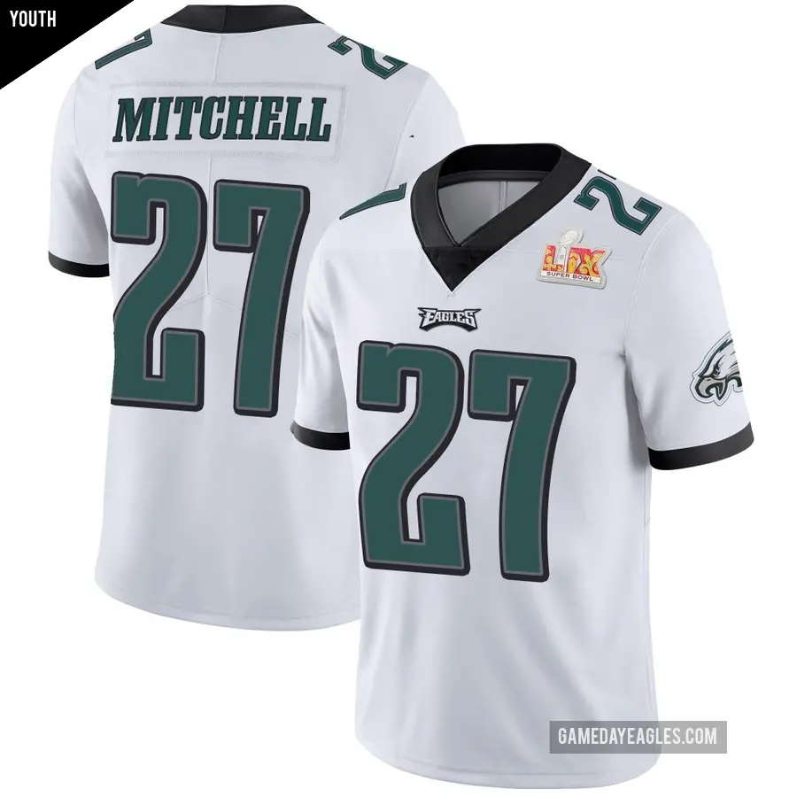 Youth Philadelphia Eagles ＃27 Quinyon Mitchell White Limited Vapor Untouchable Super Bowl LIX Jersey