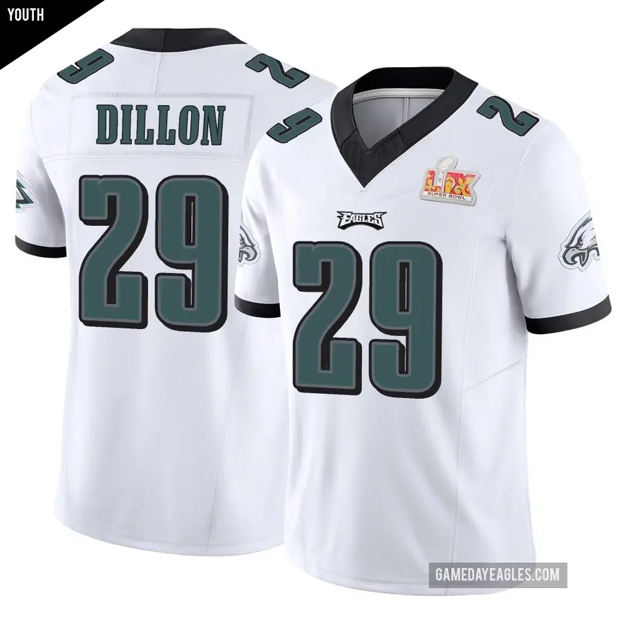 Youth Philadelphia Eagles ＃29 AJ Dillon White Limited Vapor F.U.S.E. Super Bowl LIX Jersey