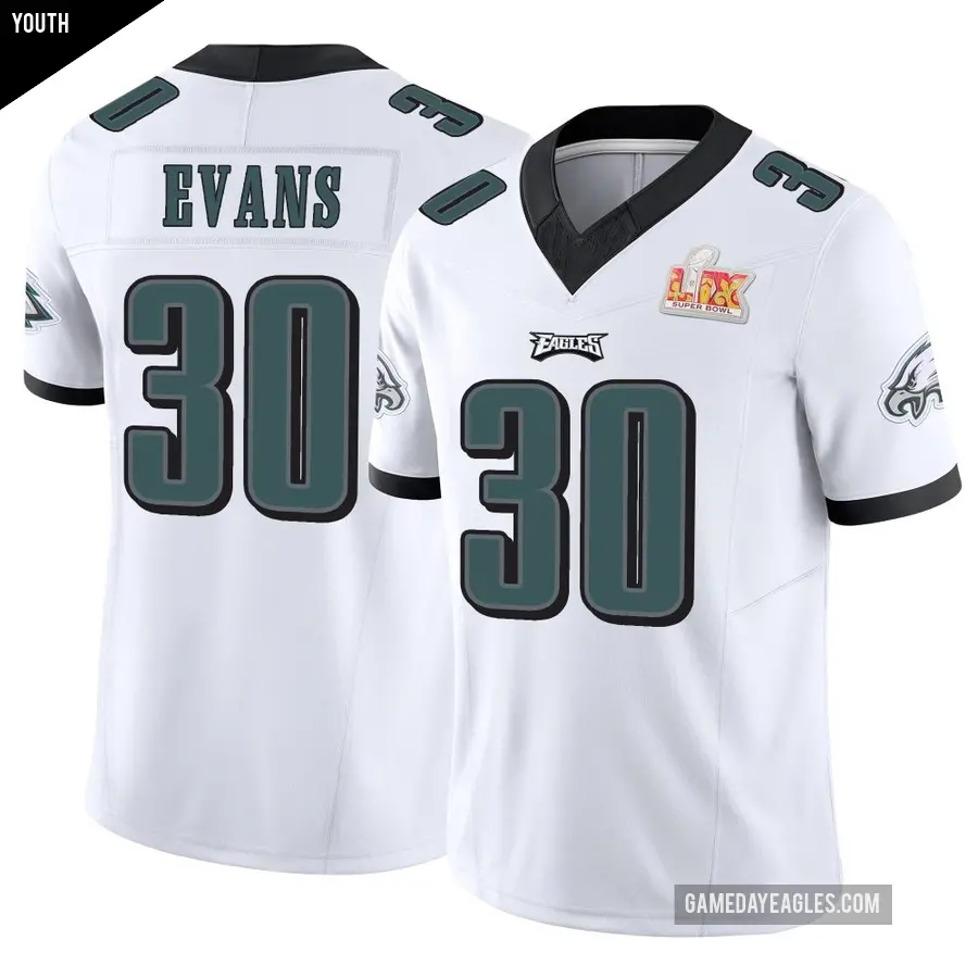 Youth Philadelphia Eagles ＃30 Justin Evans White Limited Vapor F.U.S.E. Super Bowl LIX Jersey