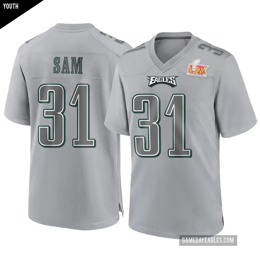 Youth Philadelphia Eagles ＃31 Andre' Sam Gray Game Atmosphere Fashion Super Bowl LIX Jersey