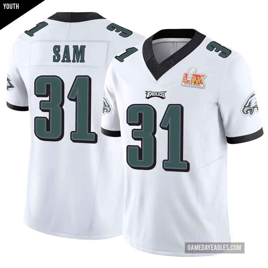 Youth Philadelphia Eagles ＃31 Andre' Sam White Limited Vapor F.U.S.E. Super Bowl LIX Jersey
