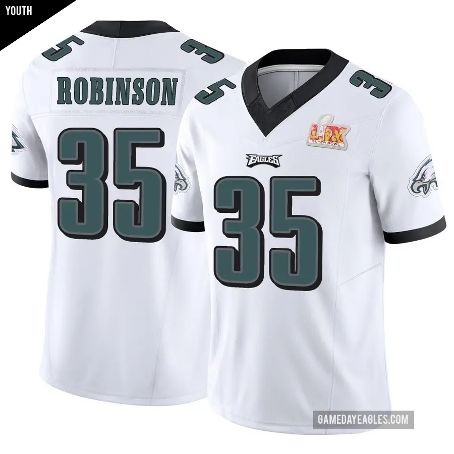 Youth Philadelphia Eagles ＃35 Keilan Robinson White Limited Vapor F.U.S.E. Super Bowl LIX Jersey