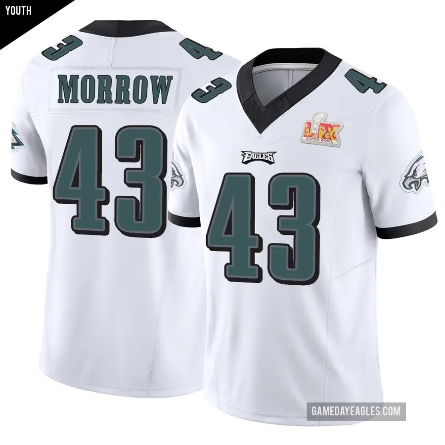 Youth Philadelphia Eagles ＃43 Nicholas Morrow White Limited Vapor F.U.S.E. Super Bowl LIX Jersey