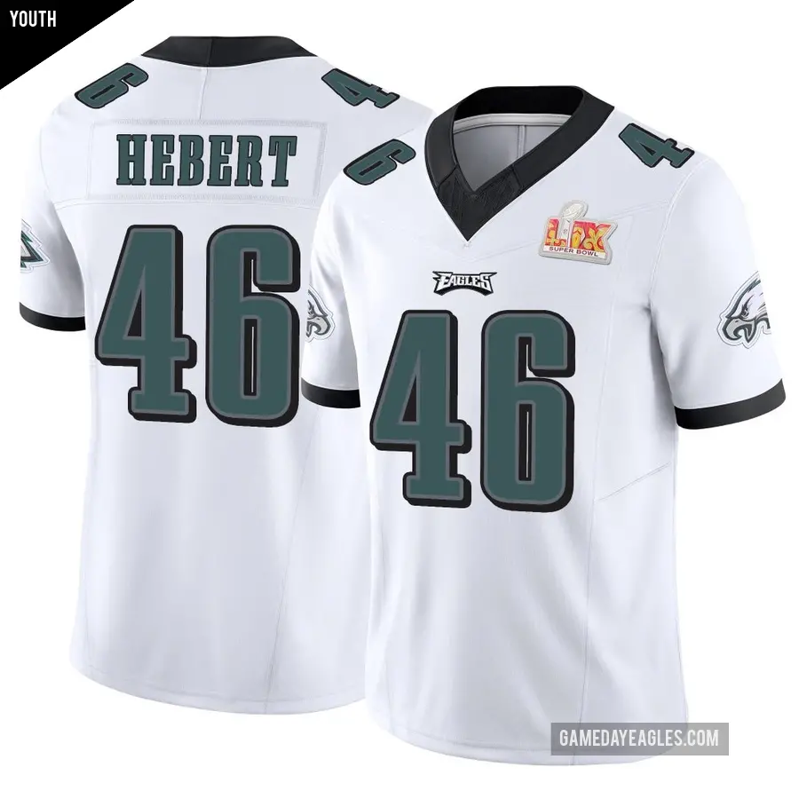 Youth Philadelphia Eagles ＃46 Griffin Hebert White Limited Vapor F.U.S.E. Super Bowl LIX Jersey