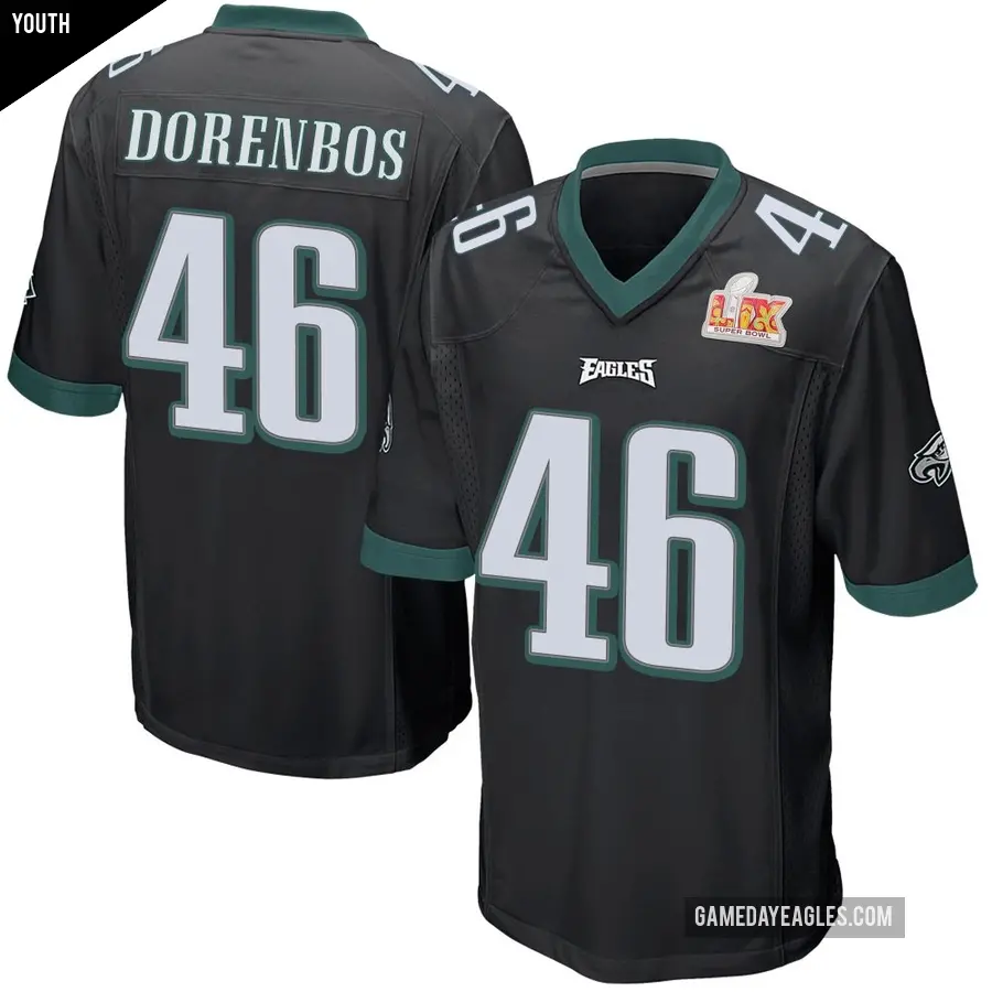 Youth Philadelphia Eagles ＃46 Jon Dorenbos Black Game Alternate Super Bowl LIX Jersey