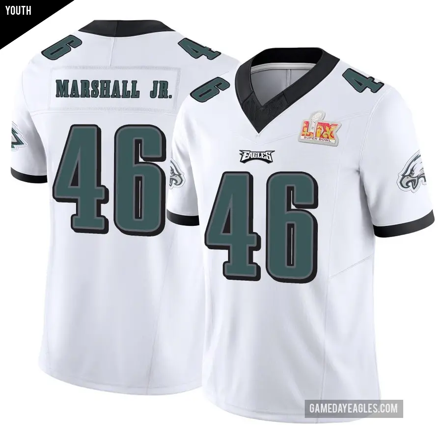 Youth Philadelphia Eagles ＃46 Terrace Marshall Jr. White Limited Vapor F.U.S.E. Super Bowl LIX Jersey