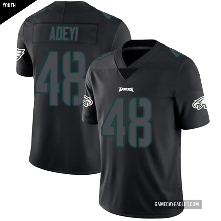 Youth Philadelphia Eagles ＃48 Ife Adeyi Black Impact Limited Jersey