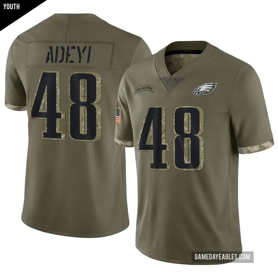 Youth Philadelphia Eagles ＃48 Ife Adeyi Olive Limited 2022 Salute To Service Jersey