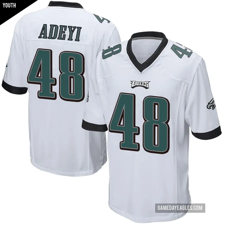 Youth Philadelphia Eagles ＃48 Ife Adeyi White Game Jersey