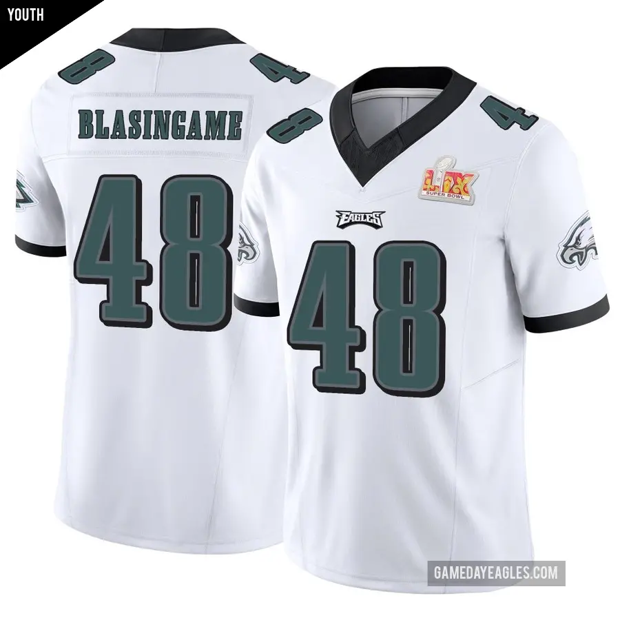 Youth Philadelphia Eagles ＃48 Khari Blasingame White Limited Vapor F.U.S.E. Super Bowl LIX Jersey