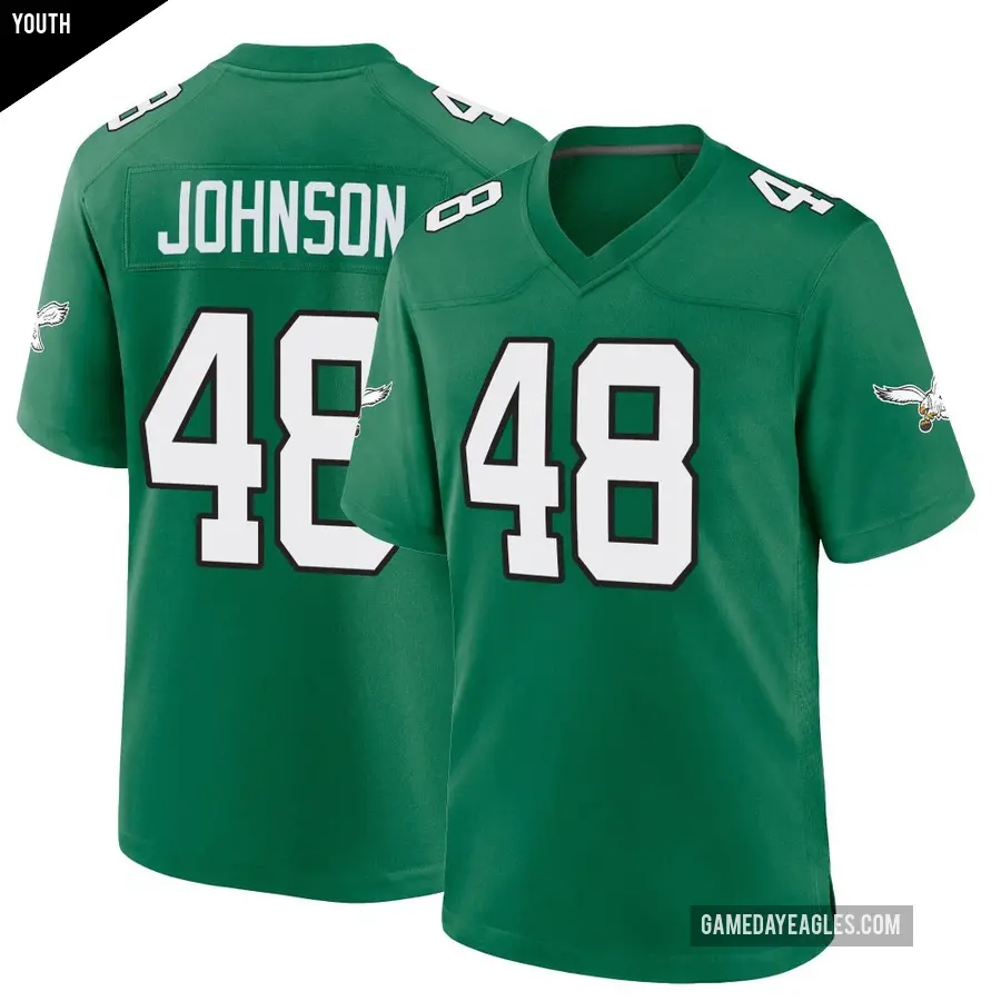 Youth Philadelphia Eagles ＃48 Patrick Johnson Green Game Kelly Alternate Jersey