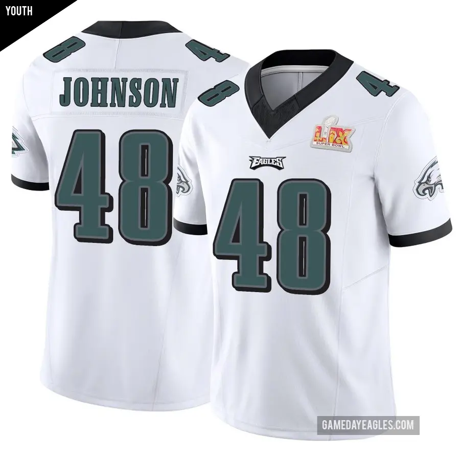 Youth Philadelphia Eagles ＃48 Patrick Johnson White Limited Vapor F.U.S.E. Super Bowl LIX Jersey