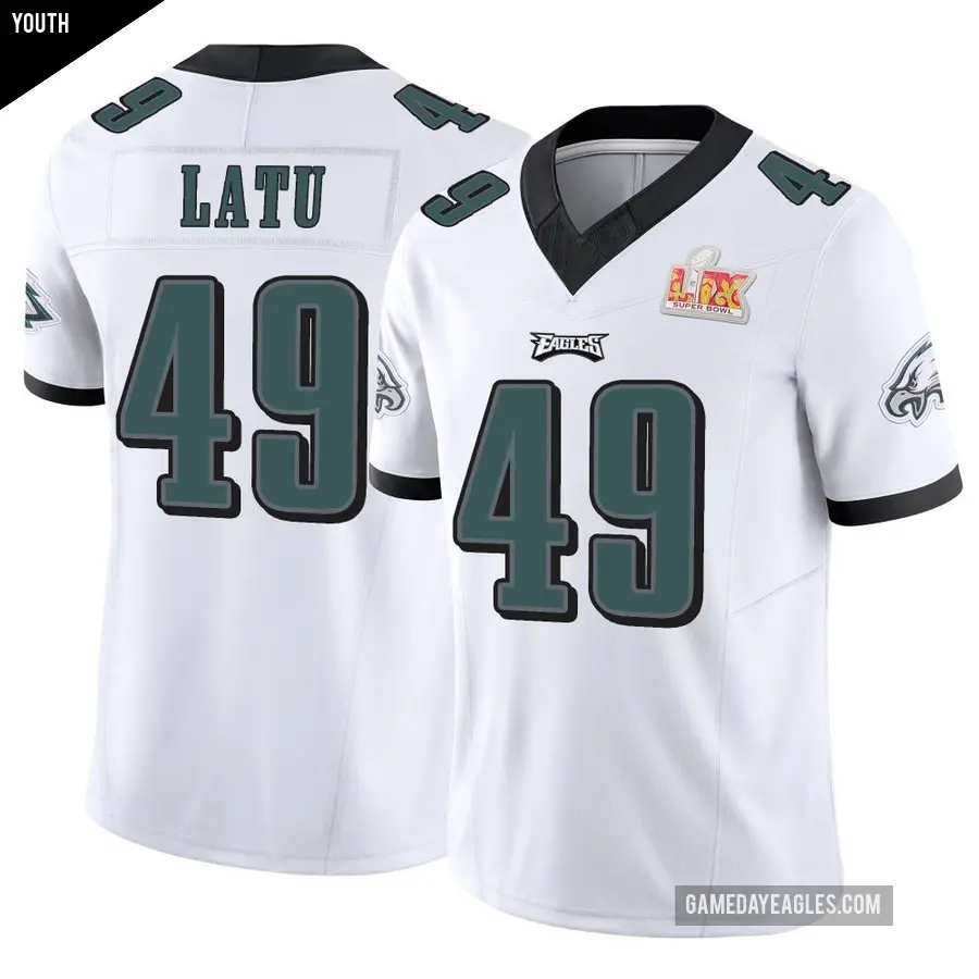 Youth Philadelphia Eagles ＃49 Cameron Latu White Limited Vapor F.U.S.E. Super Bowl LIX Jersey