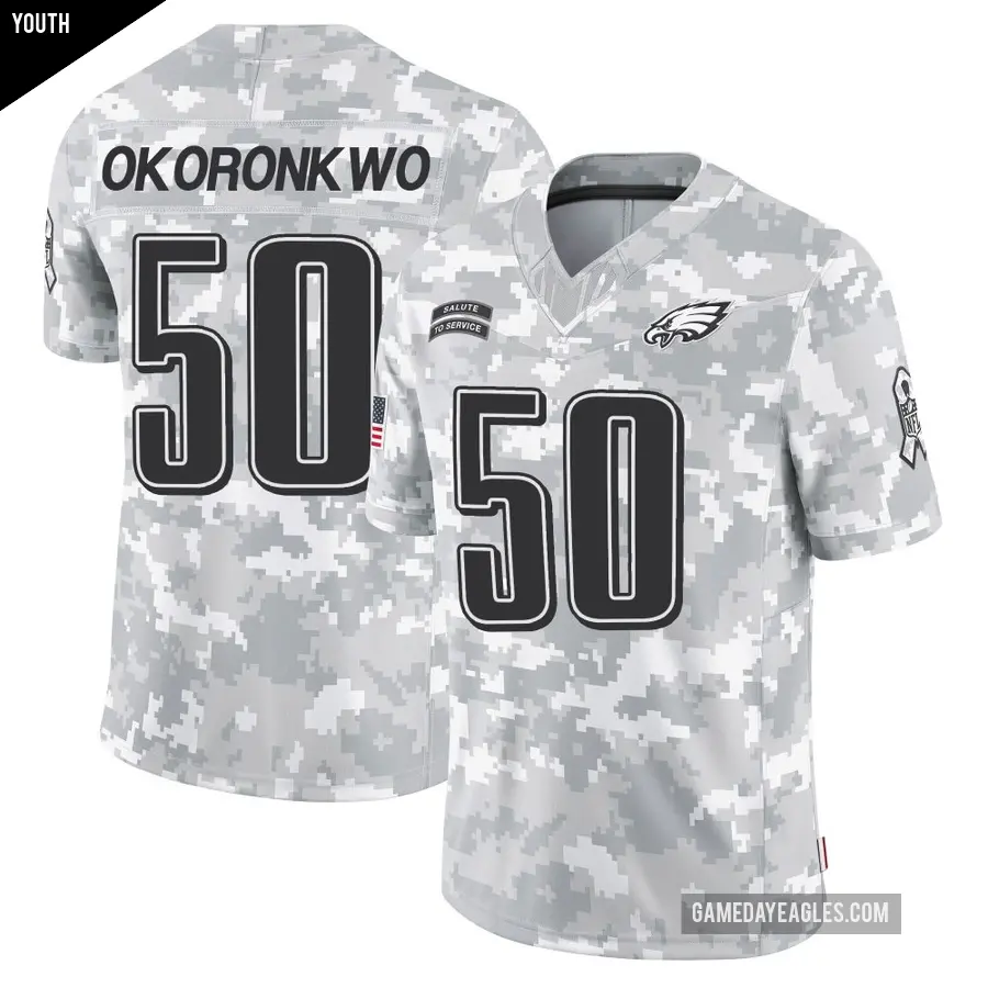 Youth Philadelphia Eagles ＃50 Ogbo Okoronkwo Arctic Camo Limited 2024 Salute to Service Jersey