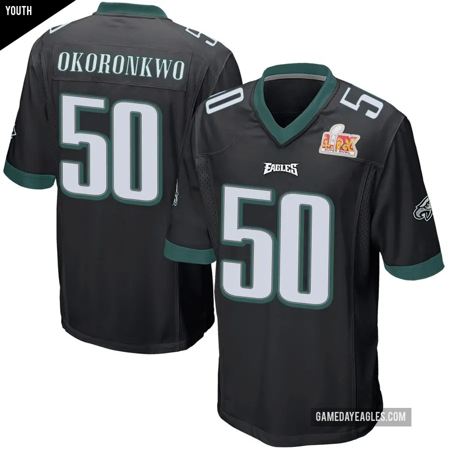 Youth Philadelphia Eagles ＃50 Ogbo Okoronkwo Black Game Alternate Super Bowl LIX Jersey