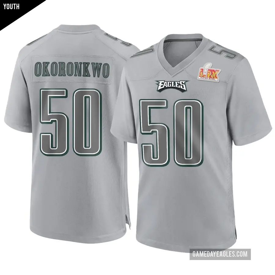 Youth Philadelphia Eagles ＃50 Ogbo Okoronkwo Gray Game Atmosphere Fashion Super Bowl LIX Jersey