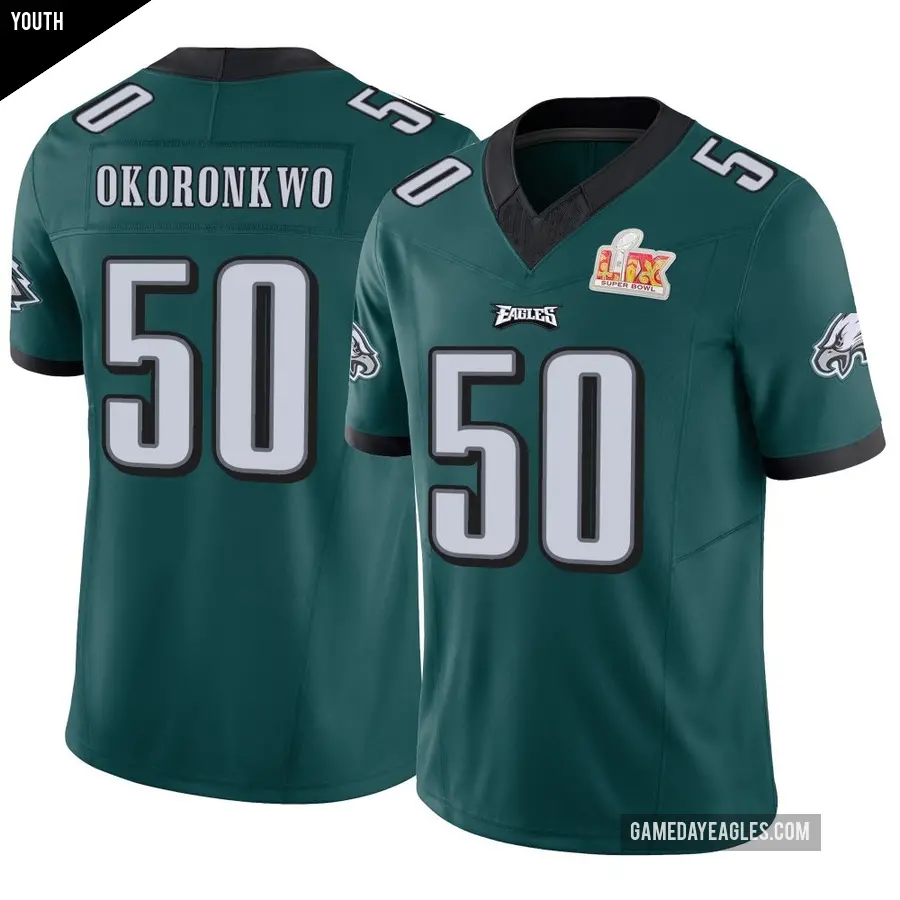 Youth Philadelphia Eagles ＃50 Ogbo Okoronkwo Green Limited Vapor F.U.S.E. Super Bowl LIX Jersey