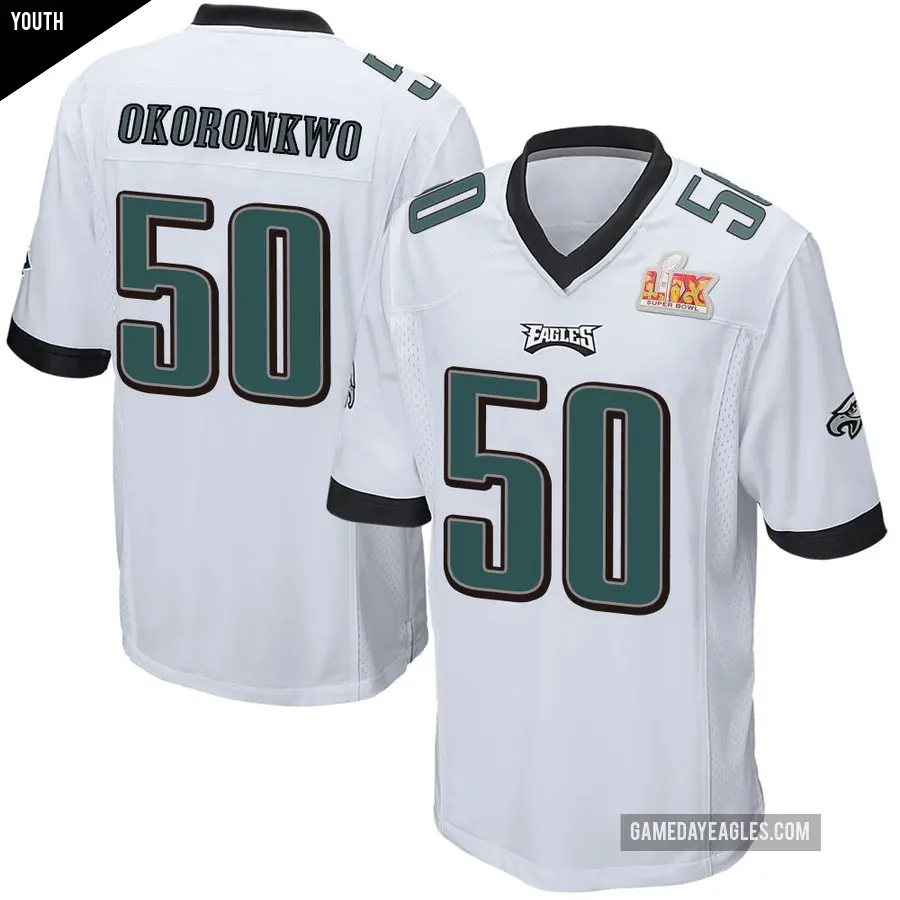 Youth Philadelphia Eagles ＃50 Ogbo Okoronkwo White Game Super Bowl LIX Jersey