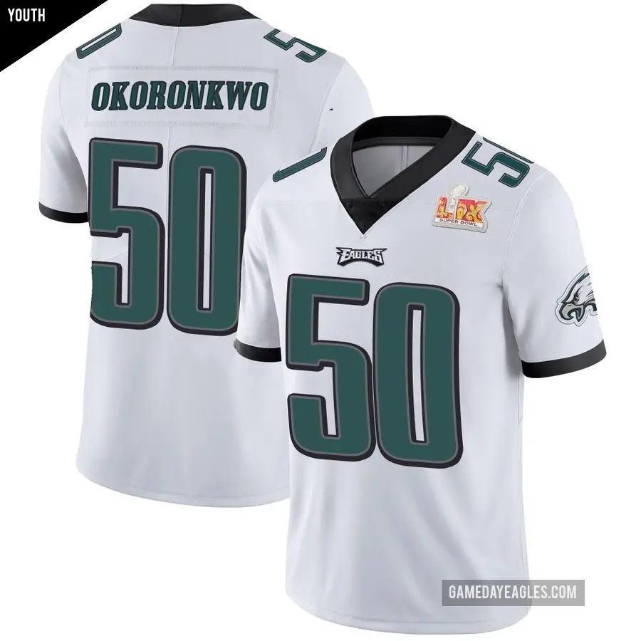 Youth Philadelphia Eagles ＃50 Ogbo Okoronkwo White Limited Vapor Untouchable Super Bowl LIX Jersey