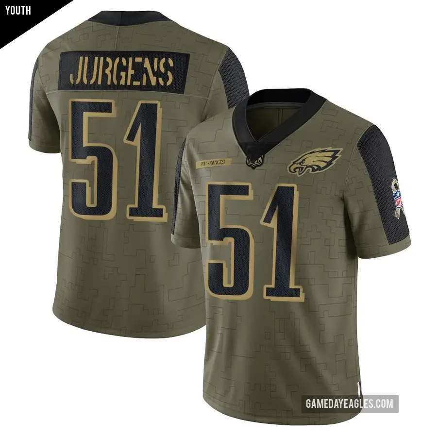 Youth Philadelphia Eagles ＃51 Cam Jurgens Olive Limited 2021 Salute To Service Jersey