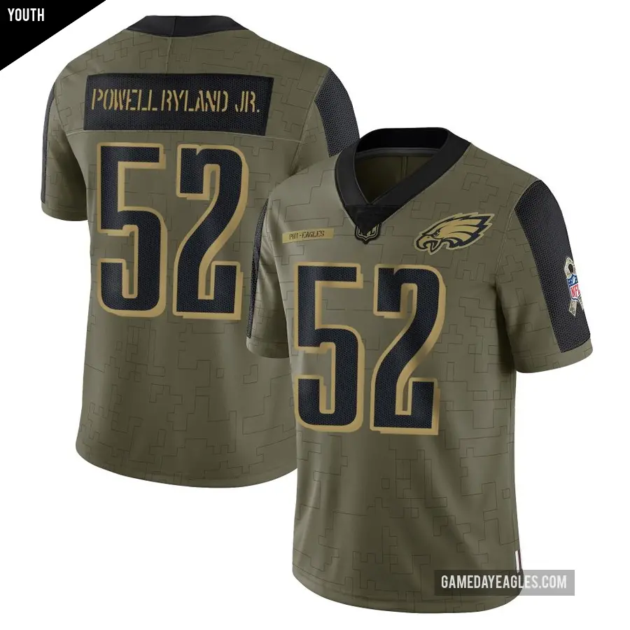 Youth Philadelphia Eagles ＃52 Antwaun Powell-Ryland Jr. Olive Limited 2021 Salute To Service Jersey