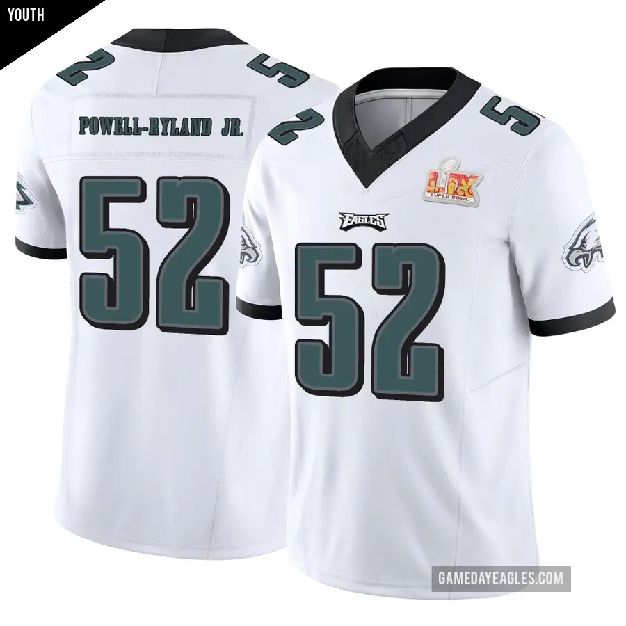 Youth Philadelphia Eagles ＃52 Antwaun Powell-Ryland Jr. White Limited Vapor F.U.S.E. Super Bowl LIX Jersey