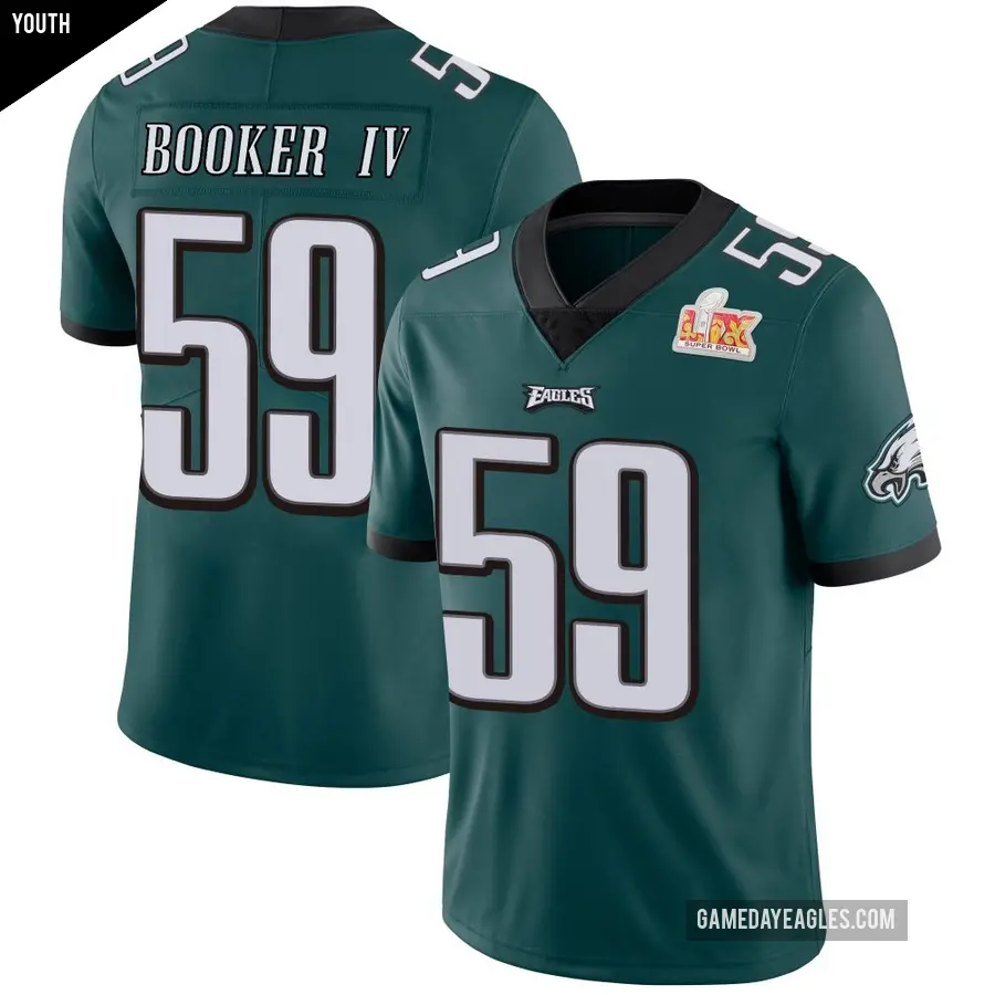 Youth Philadelphia Eagles ＃59 Thomas Booker IV Green Limited Midnight Team Color Vapor Untouchable Super Bowl LIX Jersey