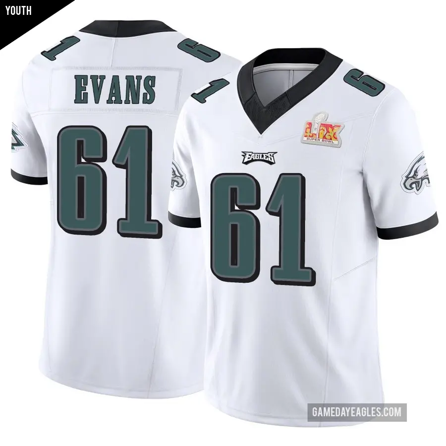 Youth Philadelphia Eagles ＃61 Joe Evans White Limited Vapor F.U.S.E. Super Bowl LIX Jersey
