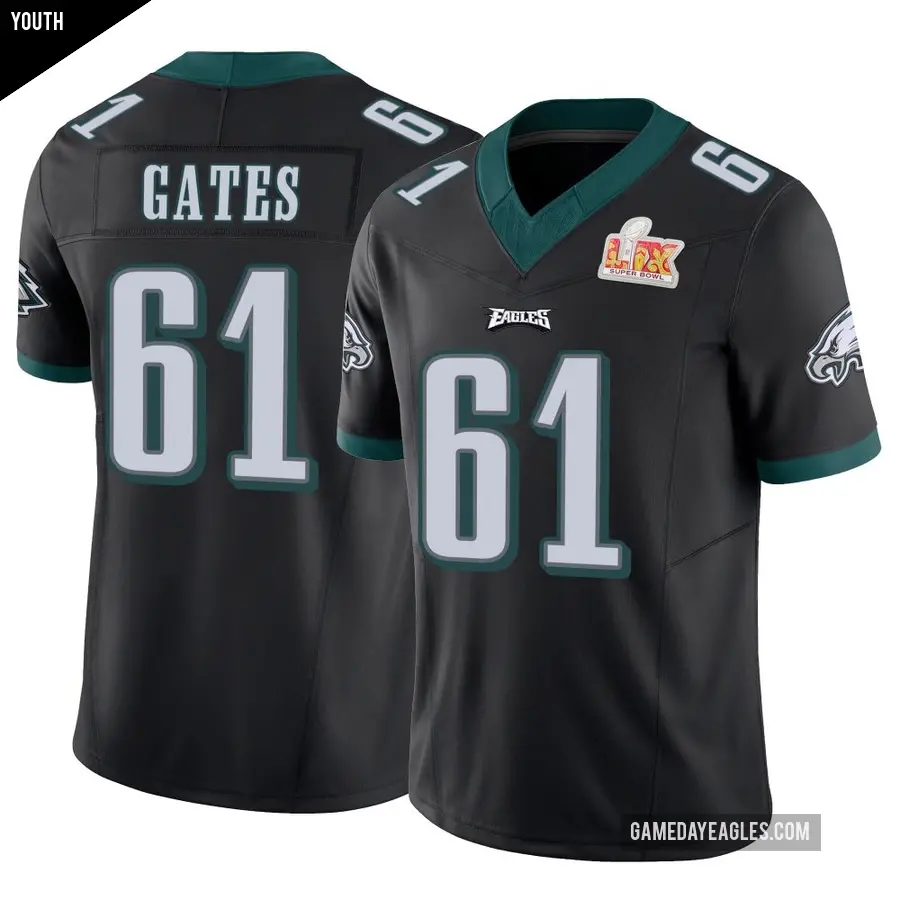 Youth Philadelphia Eagles ＃61 Nick Gates Black Limited Vapor F.U.S.E. Super Bowl LIX Jersey