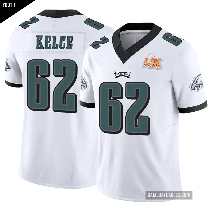 Youth Philadelphia Eagles ＃62 Jason Kelce White Limited Vapor F.U.S.E. Super Bowl LIX Jersey