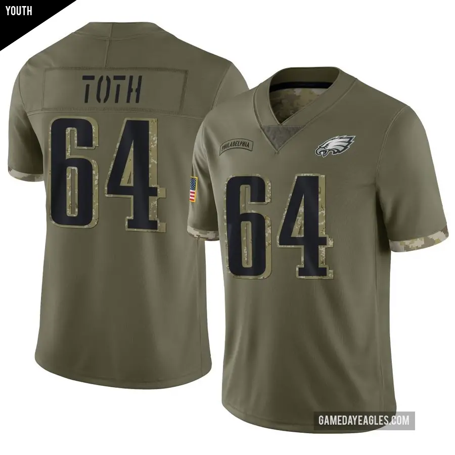 Youth Philadelphia Eagles ＃64 Brett Toth Olive Limited 2022 Salute To Service Jersey
