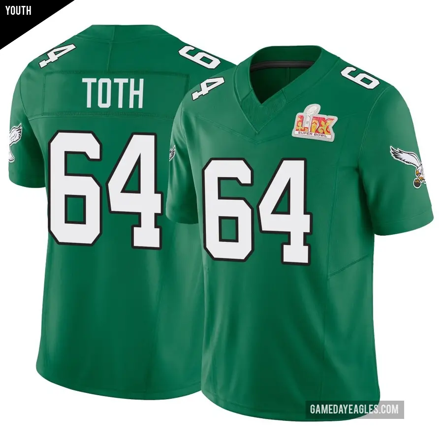 Youth Philadelphia Eagles ＃64 Jon Toth Green Limited Kelly Alternate Vapor F.U.S.E. Super Bowl LIX Jersey