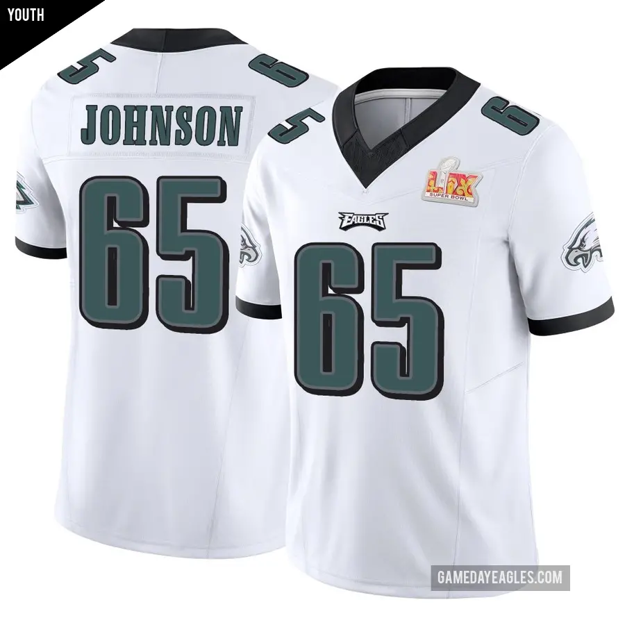 Youth Philadelphia Eagles ＃65 Lane Johnson White Limited Vapor F.U.S.E. Super Bowl LIX Jersey