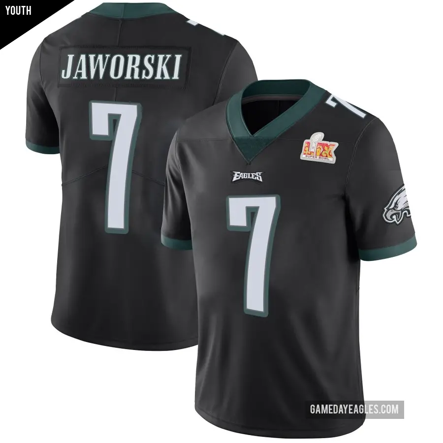 Youth Philadelphia Eagles ＃7 Ron Jaworski Black Limited Alternate Vapor Untouchable Super Bowl LIX Jersey