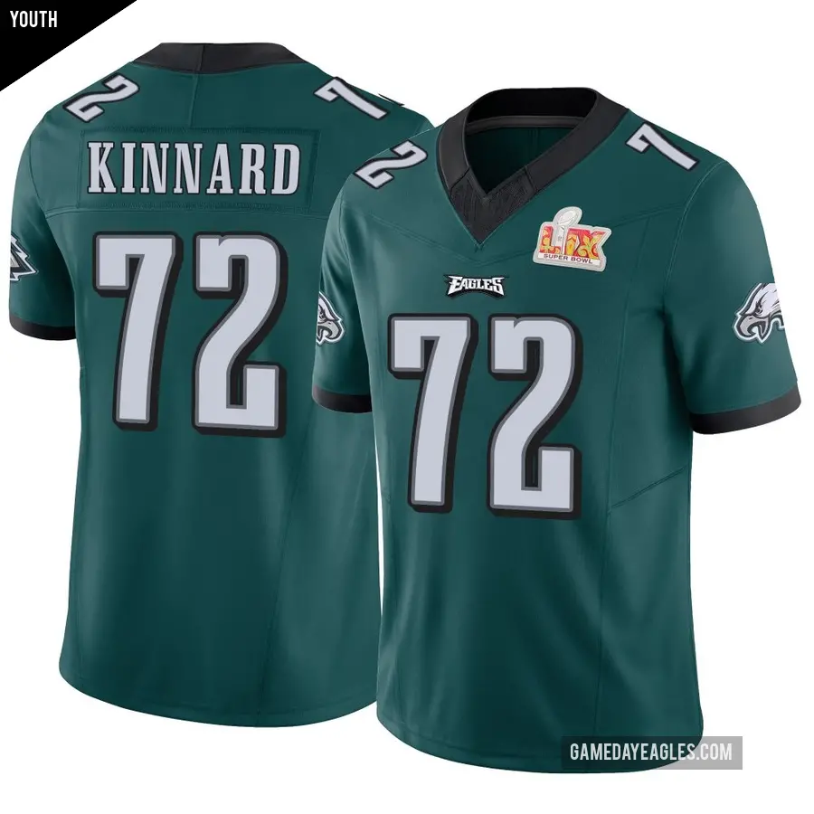 Youth Philadelphia Eagles ＃72 Darian Kinnard Green Limited Vapor F.U.S.E. Super Bowl LIX Jersey