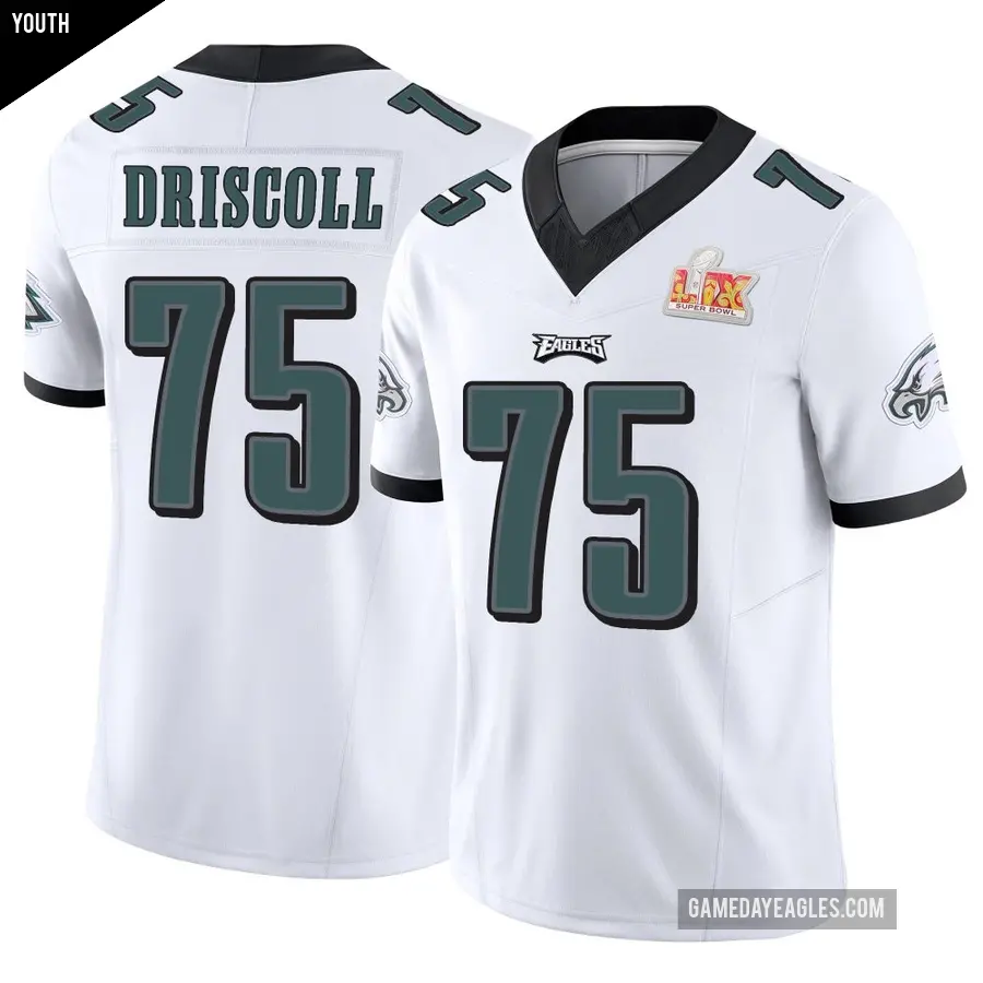 Youth Philadelphia Eagles ＃75 Jack Driscoll White Limited Vapor F.U.S.E. Super Bowl LIX Jersey