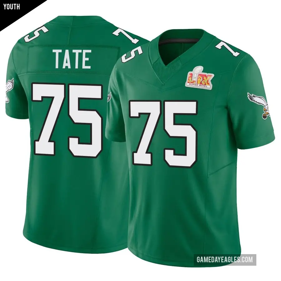 Youth Philadelphia Eagles ＃75 Marcus Tate Green Limited Kelly Alternate Vapor F.U.S.E. Super Bowl LIX Jersey