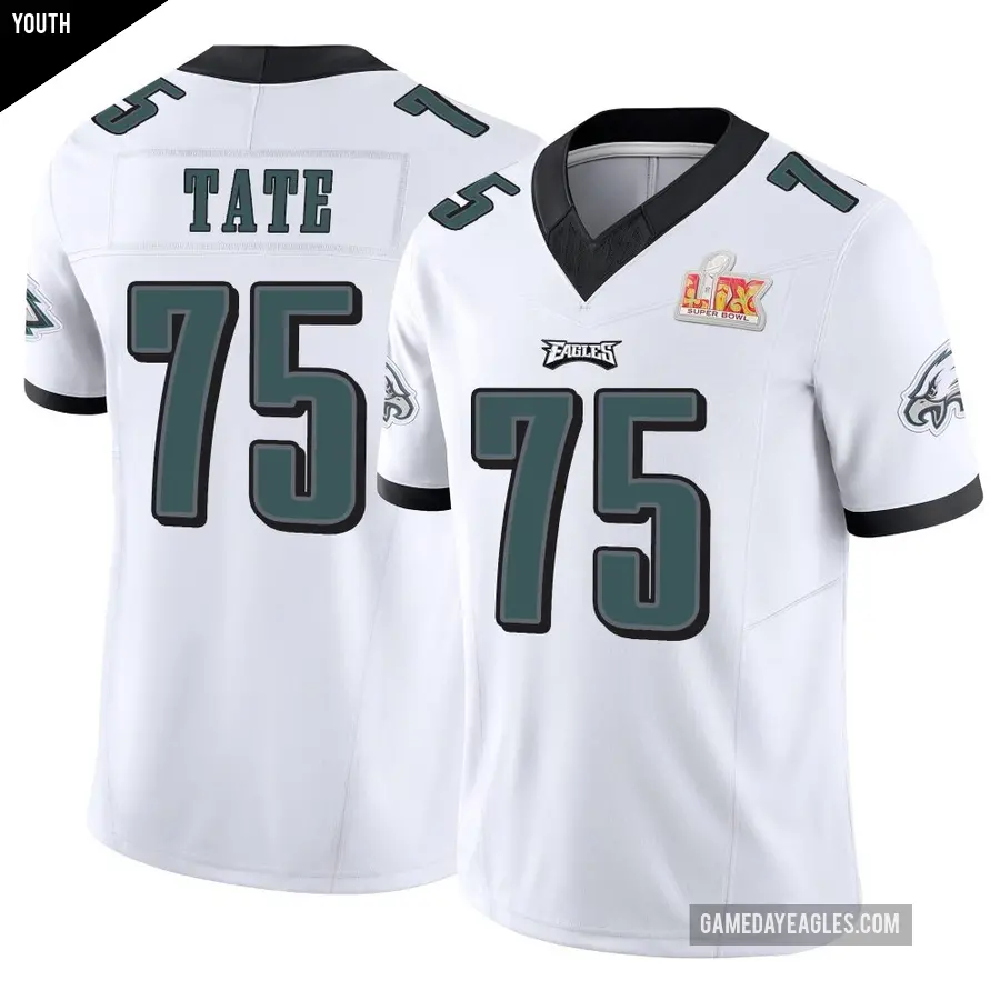 Youth Philadelphia Eagles ＃75 Marcus Tate White Limited Vapor F.U.S.E. Super Bowl LIX Jersey