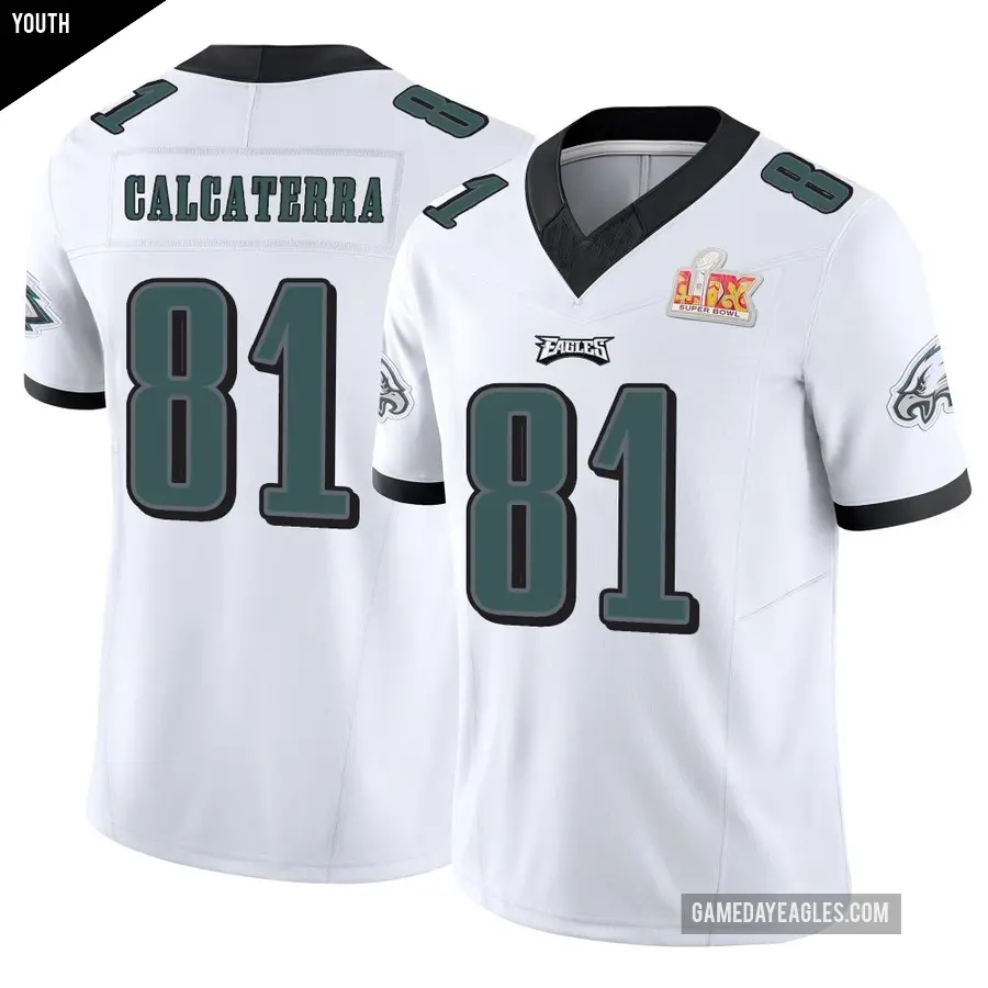 Youth Philadelphia Eagles ＃81 Grant Calcaterra White Limited Vapor F.U.S.E. Super Bowl LIX Jersey