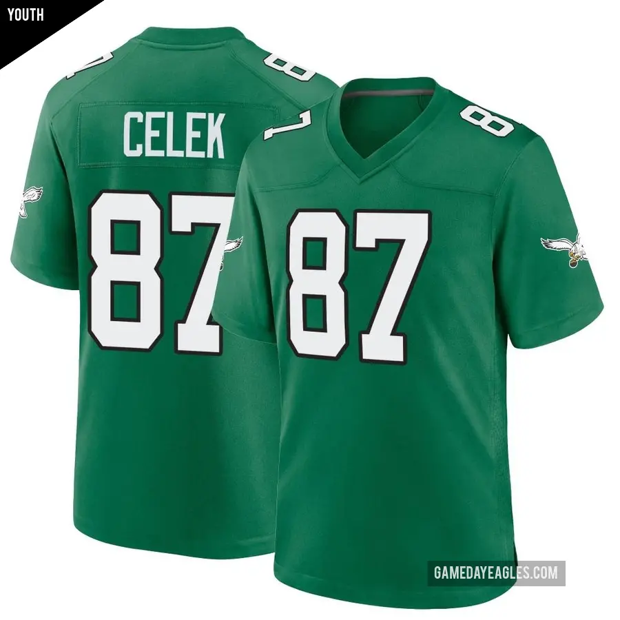 Youth Philadelphia Eagles ＃87 Brent Celek Green Game Kelly Alternate Jersey