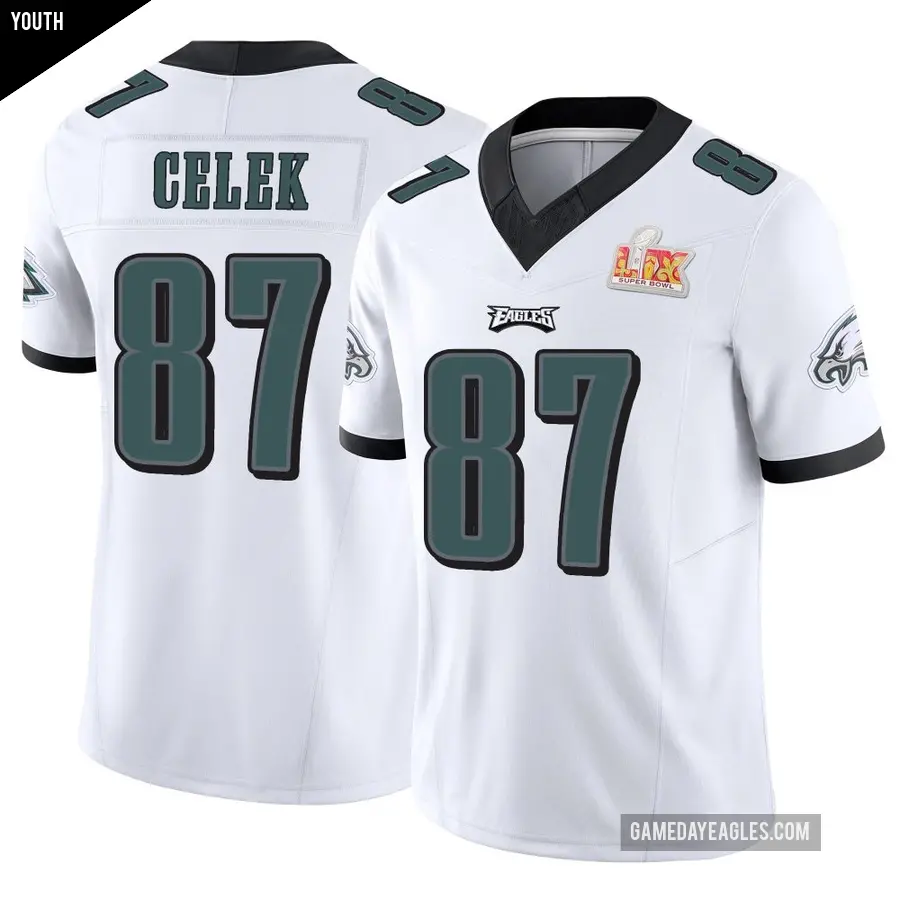 Youth Philadelphia Eagles ＃87 Brent Celek White Limited Vapor F.U.S.E. Super Bowl LIX Jersey