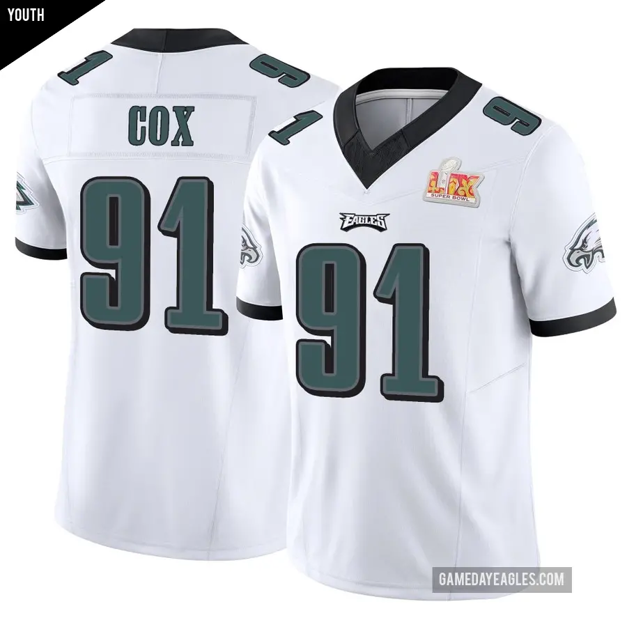 Youth Philadelphia Eagles ＃91 Fletcher Cox White Limited Vapor F.U.S.E. Super Bowl LIX Jersey