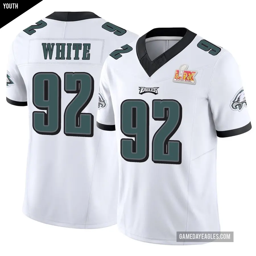 Youth Philadelphia Eagles ＃92 Reggie White White Limited Vapor F.U.S.E. Super Bowl LIX Jersey