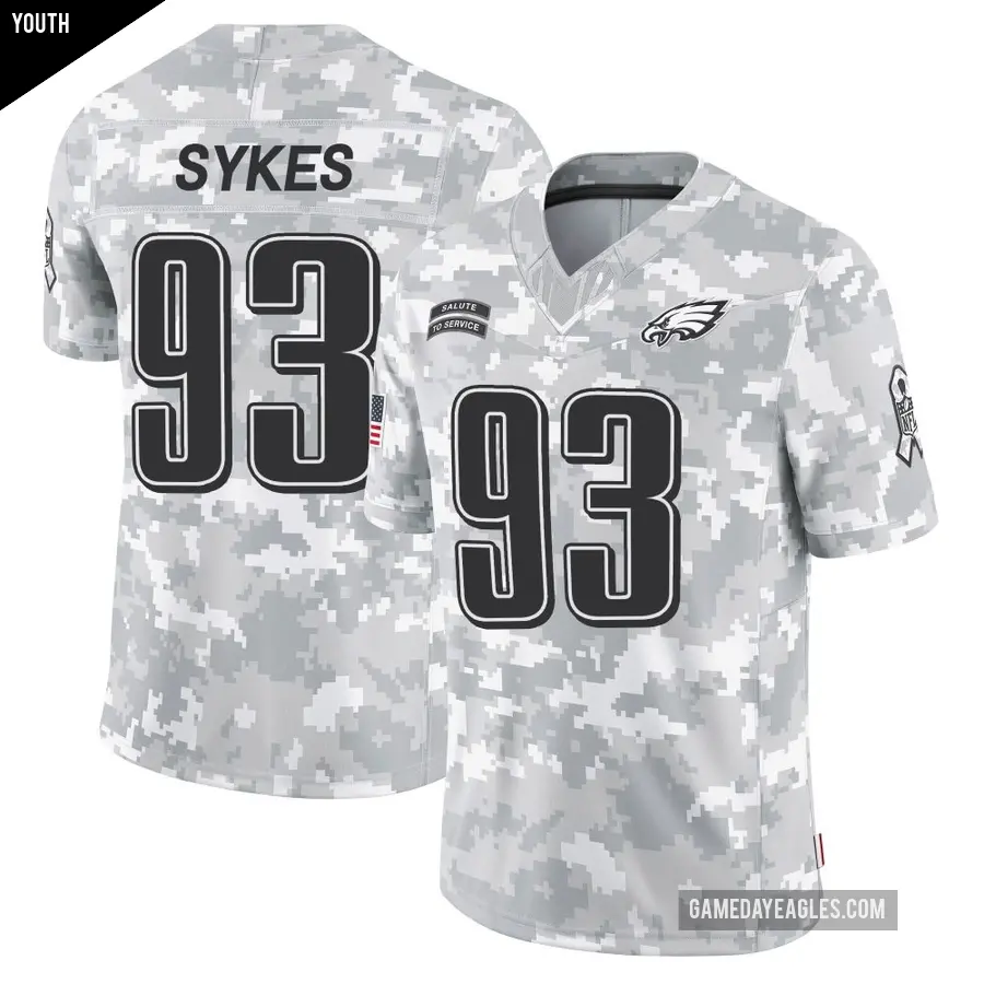 Youth Philadelphia Eagles ＃93 Jacob Sykes Arctic Camo Limited 2024 Salute to Service Jersey