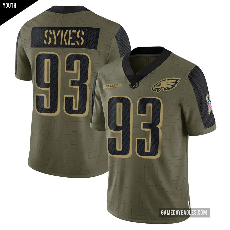 Youth Philadelphia Eagles ＃93 Jacob Sykes Olive Limited 2021 Salute To Service Jersey