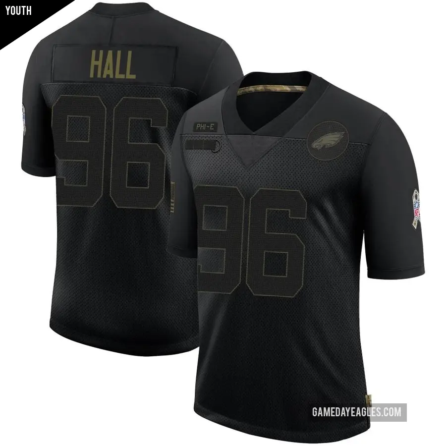 Youth Philadelphia Eagles ＃96 Gabe Hall Black Limited 2020 Salute To Service Jersey