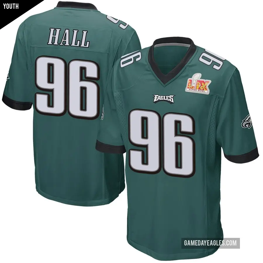 Youth Philadelphia Eagles ＃96 Gabe Hall Green Game Team Color Super Bowl LIX Jersey