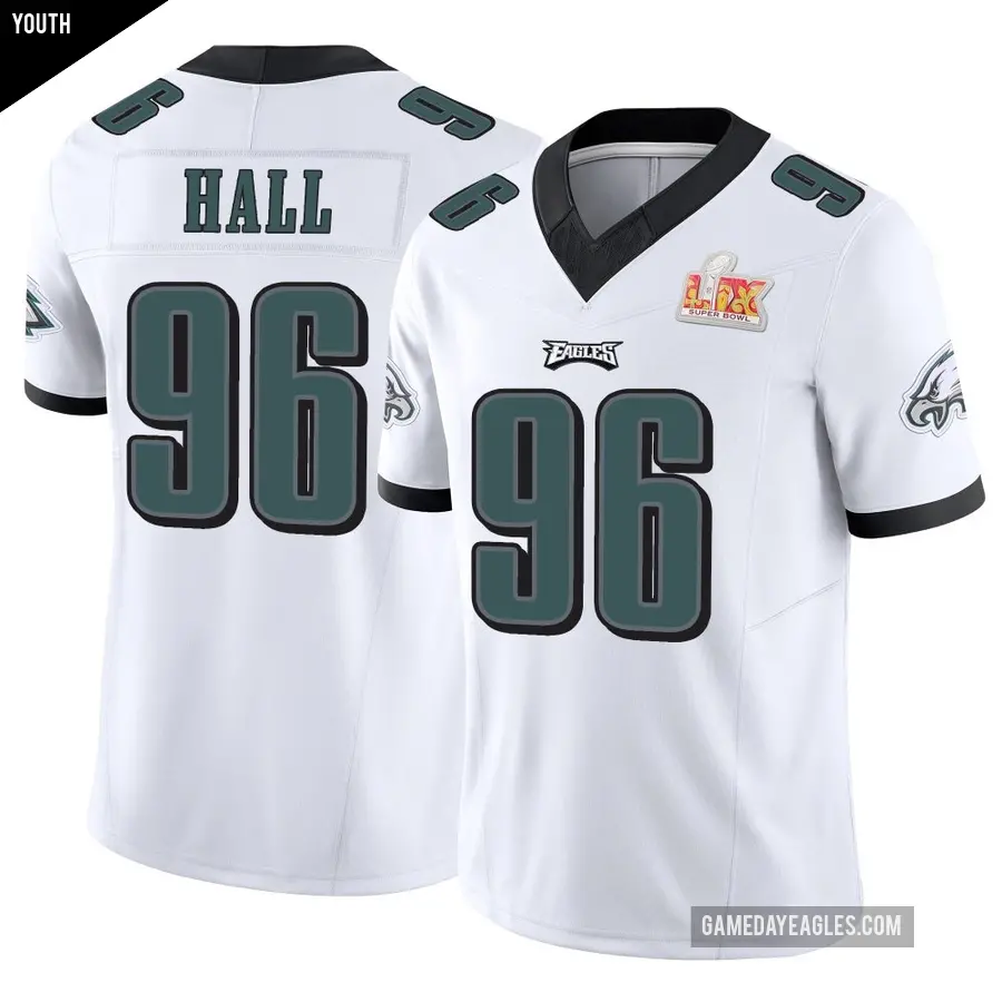 Youth Philadelphia Eagles ＃96 Gabe Hall White Limited Vapor F.U.S.E. Super Bowl LIX Jersey