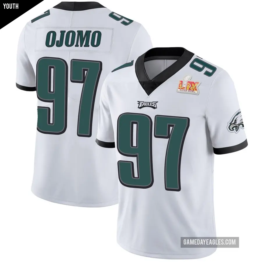 Youth Philadelphia Eagles ＃97 Moro Ojomo White Limited Vapor Untouchable Super Bowl LIX Jersey